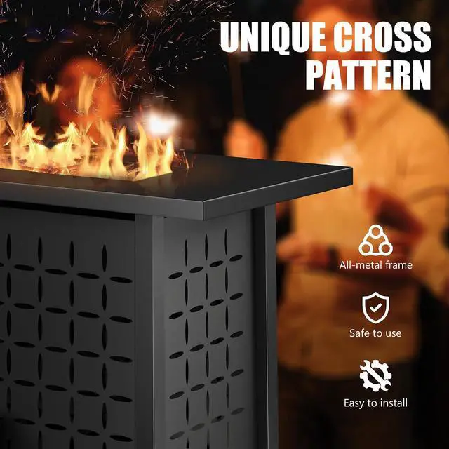 Alt view image 7 of 7 - 43" Gas Fire Pit for Outside, 50,000 BTU Outdoor Propane Fire Pit Table with Lid & Lava Rock, Steel Rectangular Fire Table for Patio, Backyard, Deck, Garden, Black