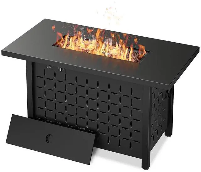 Main image of 43" Gas Fire Pit for Outside, 50,000 BTU Outdoor Propane Fire Pit Table with Lid & Lava Rock, Steel Rectangular Fire Table for Patio, Backyard, Deck, Garden, Black