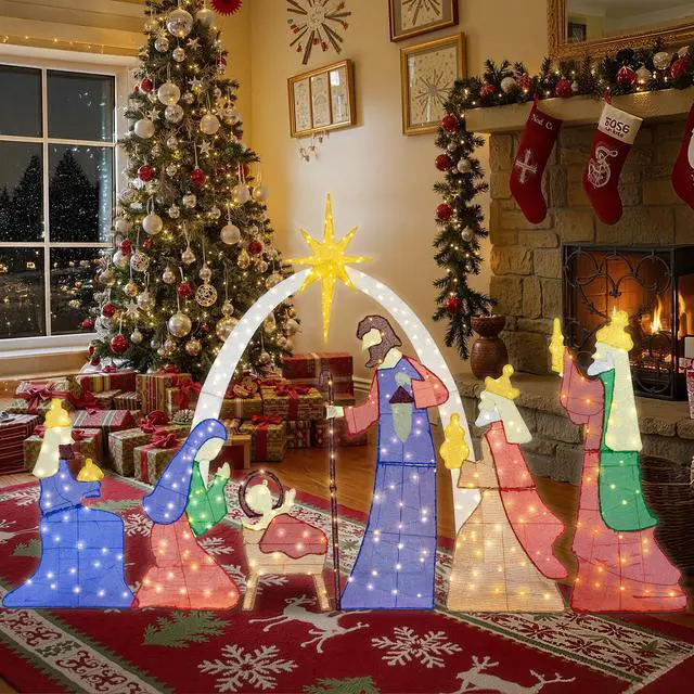 Alt view image 4 of 6 - 6 FT Christmas Outdoor Nativity Scene Set, 7pcs Weatherproof Holy Family Outdoor Decorations Nativity Set for Christmas Holiday Yard Home Decorations