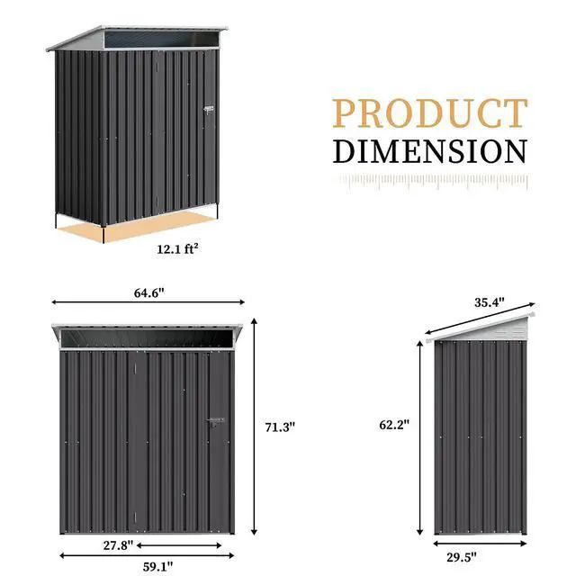 Alt view image 3 of 7 - 5 x 3 x 6 FT Outdoor Storage Shed Clearance, Metal Garden Shed with Large Window and Lockable Door, Anti-Corrosion Waterproof Tool Shed for Backyard Patio, Lawn (Dark Gray)