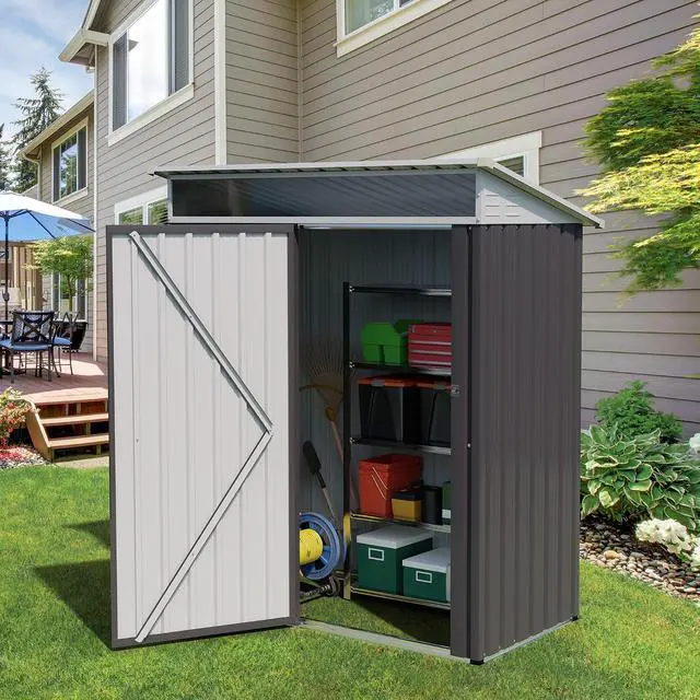 Alt view image 2 of 7 - 5 x 3 x 6 FT Outdoor Storage Shed Clearance, Metal Garden Shed with Large Window and Lockable Door, Anti-Corrosion Waterproof Tool Shed for Backyard Patio, Lawn (Dark Gray)