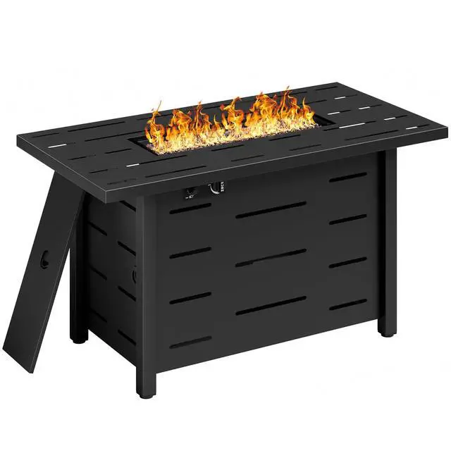 Alt view image 7 of 7 - Propane Fire Pit Table, 43" Gas Fire Pits Table for Outside, 2 in 1 Propane Fire Pit 50,000 BTU with Lava Rocks, Glass Wind Guard, Waterproof Cover and Lid, Horizontal Stripe