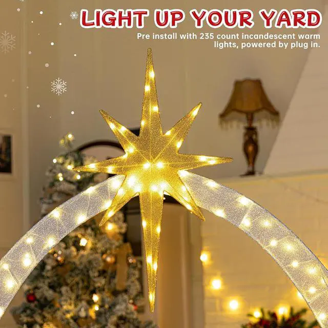 Alt view image 7 of 7 - 6 FT Nativity Scene Outdoor Christmas Decoration Lighted up Christmas Holiday Display, Nativity Scene Set with LED Lights Christmas Tree Decor, Birth of Jesus