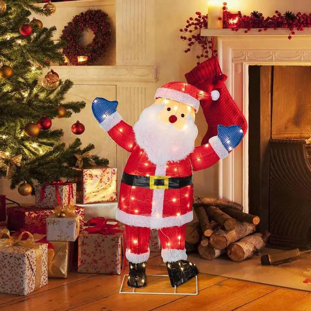 Alt view image 2 of 7 - 3FT Lighted Christmas Santa, Outdoor Pre-lit 3D Santa Claus Decor, Outdoor Indoor Christmas Holiday Decoration w/ 80 LED Lights for Lawn Yard Garden