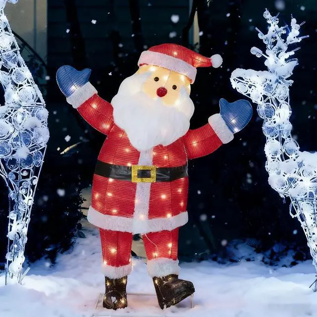 Main image of 3FT Lighted Christmas Santa, Outdoor Pre-lit 3D Santa Claus Decor, Outdoor Indoor Christmas Holiday Decoration w/ 80 LED Lights for Lawn Yard Garden