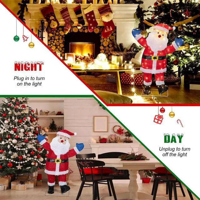 Alt view image 5 of 7 - 3FT Lighted Christmas Santa, Outdoor Pre-lit 3D Santa Claus Decor, Outdoor Indoor Christmas Holiday Decoration w/ 80 LED Lights for Lawn Yard Garden