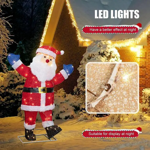 Alt view image 4 of 7 - 3FT Lighted Christmas Santa, Outdoor Pre-lit 3D Santa Claus Decor, Outdoor Indoor Christmas Holiday Decoration w/ 80 LED Lights for Lawn Yard Garden