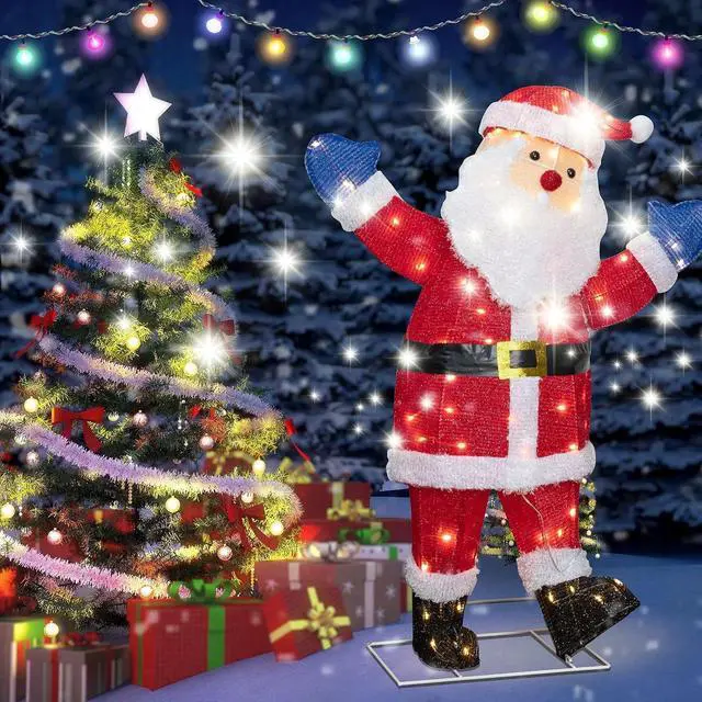 Alt view image 6 of 7 - 3FT Lighted Christmas Santa, Outdoor Pre-lit 3D Santa Claus Decor, Outdoor Indoor Christmas Holiday Decoration w/ 80 LED Lights for Lawn Yard Garden