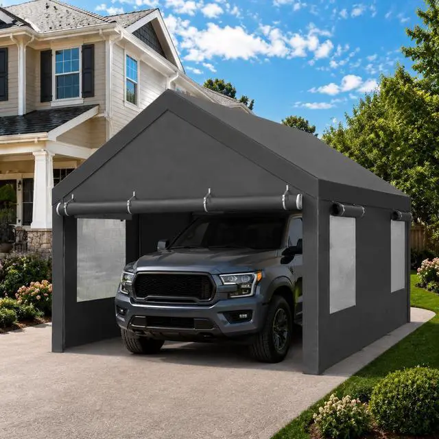 Main image of 12x20 FT Heavy Duty Carport Canopy, All-Weather Portable Garage & Vehicle Shelter for SUV, Truck, Boat, Outside Car Tent with Roll-up Ventilation Windows and Removable Sidewalls, Grey