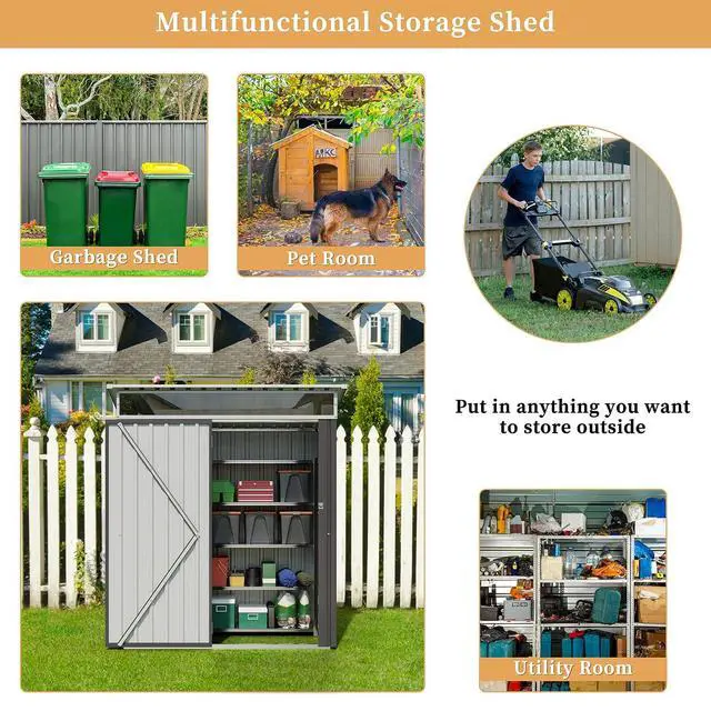 Alt view image 7 of 7 - 5 x 3 x 6 FT Outdoor Storage Shed Clearance, Metal Garden Shed with Large Window and Lockable Door, Anti-Corrosion Waterproof Tool Shed for Backyard Patio, Lawn (Dark Gray)