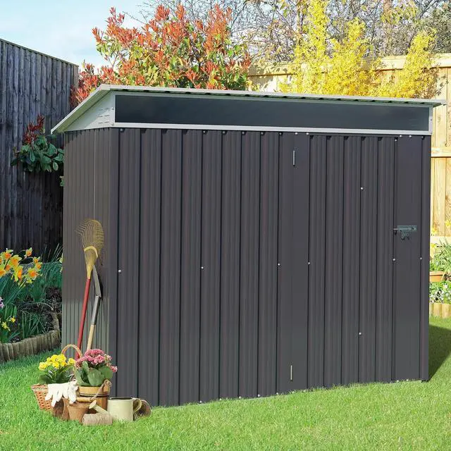 Main image of Outdoor Storage Shed, 6 x 4 FT Outside Metal Garden Shed with Window and Lockable Door, Waterproof Tool Shed for Backyard Patio, Lawn and Garden (Dark Gray)