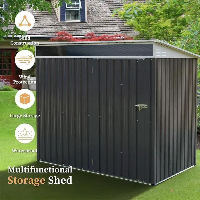 Alt view image 6 of 7 - Outdoor Storage Shed, 6 x 4 FT Outside Metal Garden Shed with Window and Lockable Door, Waterproof Tool Shed for Backyard Patio, Lawn and Garden (Dark Gray)