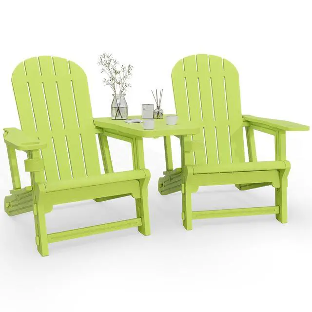 Alt view image 7 of 7 - Adirondack Chairs Set of 2 with Removable Tabletop, Outdoor HDPE Plastic Fire Pit Chair Set with Wooden Textured, Cup Holder for Patio, Poolside, Deck, Garden, Green, 3 Pieces