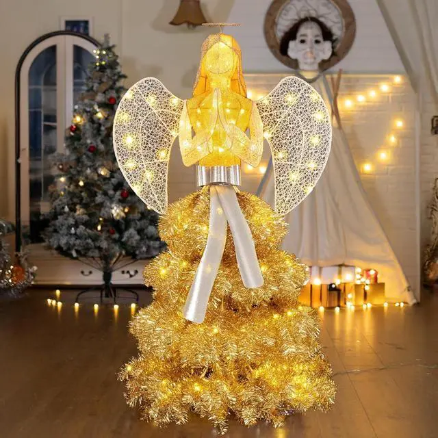 Alt view image 3 of 5 - 5 FT Lighted Christmas Angel, Pre-lit 3D Glittered Angel with 100 Warm Lights & Bugle, Outdoor Angel Christmas Decoration
