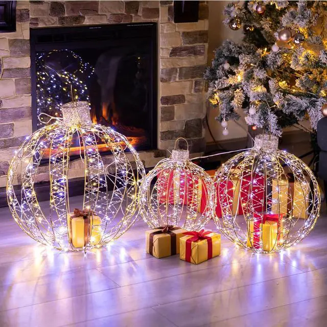 Alt view image 2 of 7 - Large Christmas Light Ball (3 Pack), Outdoor Lighted Sphere Ball, Waterproof Hanging Sphere, Outside Christmas Decor for Tree, Patio, Lawn