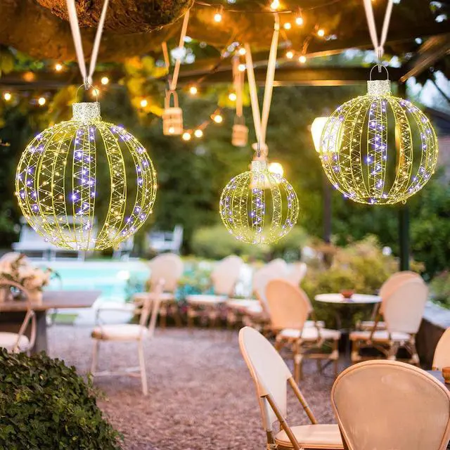 Alt view image 7 of 7 - Large Christmas Light Ball (3 Pack), Outdoor Lighted Sphere Ball, Waterproof Hanging Sphere, Outside Christmas Decor for Tree, Patio, Lawn
