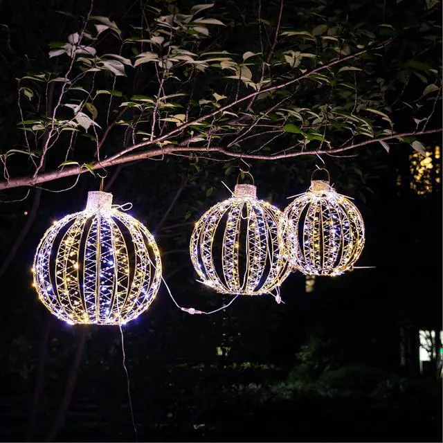 Alt view image 6 of 7 - Large Christmas Light Ball (3 Pack), Outdoor Lighted Sphere Ball, Waterproof Hanging Sphere, Outside Christmas Decor for Tree, Patio, Lawn