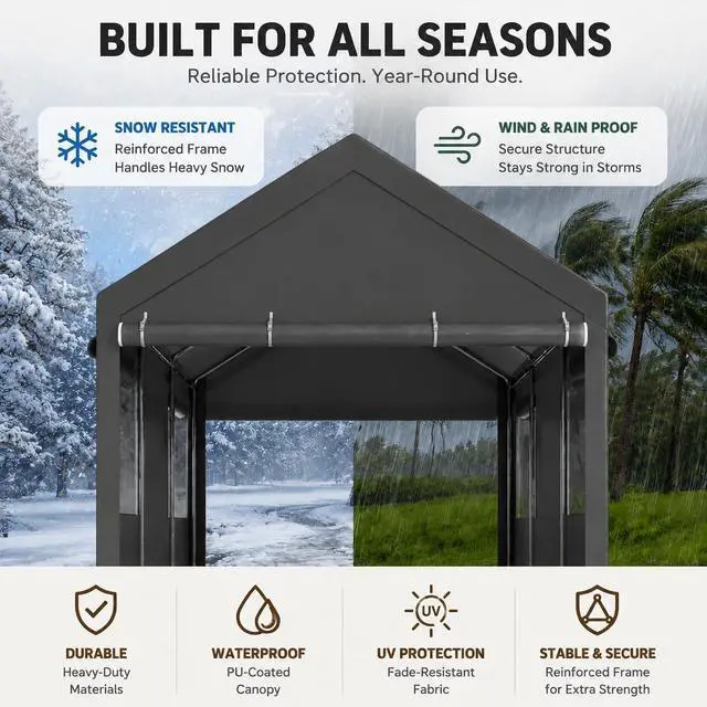 Alt view image 6 of 7 - 12x20 FT Heavy Duty Carport Canopy, All-Weather Portable Garage & Vehicle Shelter for SUV, Truck, Boat, Outside Car Tent with Roll-up Ventilation Windows and Removable Sidewalls, Grey