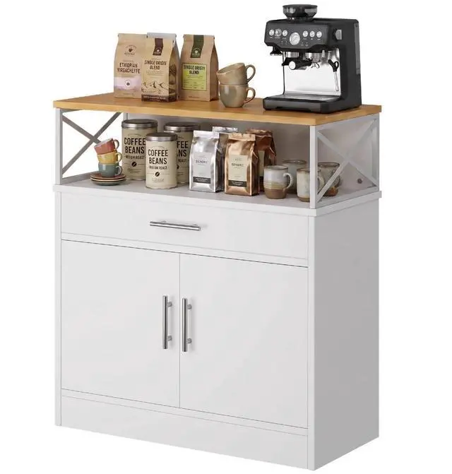 Main image of Coffee Bar Cabinet, Farmhouse Kitchen Storage Cabinet with Adjustable Shelf, 31 Modern Sideboard Buffet Table for Kitchen, Dining Room, White
