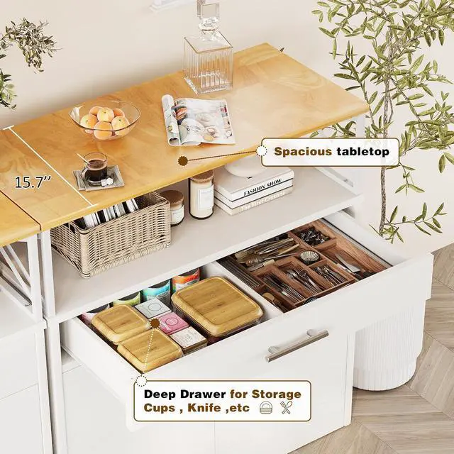 Alt view image 5 of 7 - Coffee Bar Cabinet, Farmhouse Kitchen Storage Cabinet with Adjustable Shelf, 31 Modern Sideboard Buffet Table for Kitchen, Dining Room, White