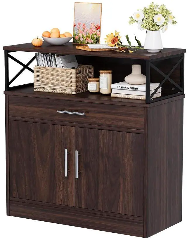 Main image of Coffee Bar Cabinet, Farmhouse Kitchen Storage Cabinet with Adjustable Shelf, 31 Modern Sideboard Buffet Table for Kitchen, Dining Room, Rustic Brown