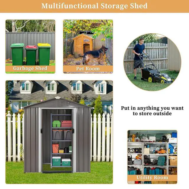 Alt view image 5 of 7 - 6x4 FT Outdoor Storage Shed, Metal Graden Shed with Window and Lockable Door, All-Weather Tool Shed for Backyard Garden Patio Lawn, Grey