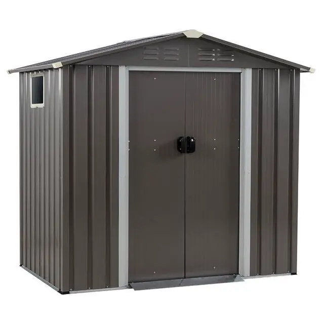 Alt view image 7 of 7 - 6x4 FT Outdoor Storage Shed, Metal Graden Shed with Window and Lockable Door, All-Weather Tool Shed for Backyard Garden Patio Lawn, Grey