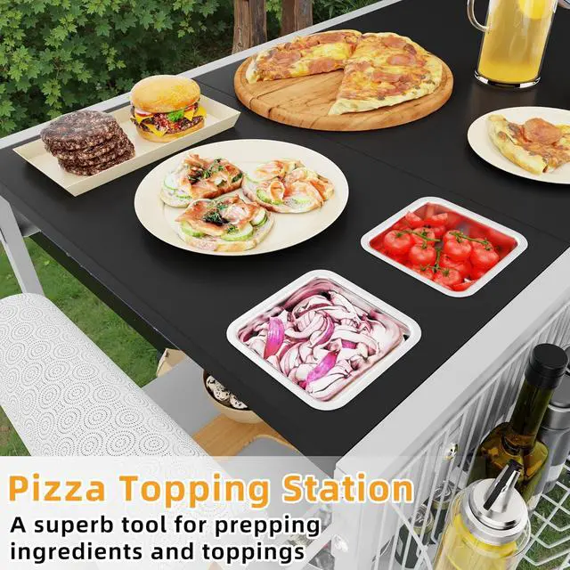 Alt view image 5 of 7 - Pizza Oven Table with Topping Station, Patio Kitchen Island Outdoor Bar Cart, Outdoor Grill Cart with Storage for Blackstone Grill Ooni Pizza Ovens