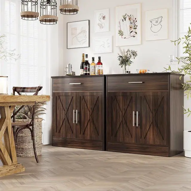Alt view image 4 of 7 - Sideboard Buffet Cabinet with Storage, Modern Kitchen Storage Cabinet with 1 Drawer and 2 Doors, Wood Coffee Bar Buffet Table for Kitchen, Dining Room, Rustic Brown