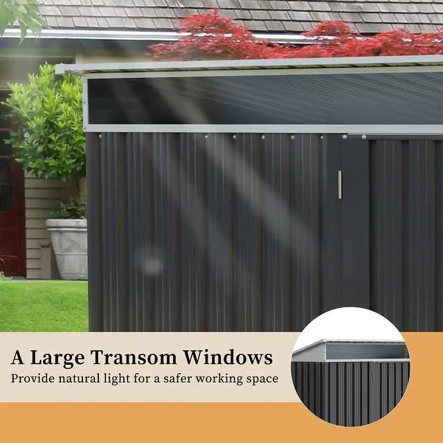 Alt view image 4 of 7 - 5 x 3 x 6 FT Outdoor Storage Shed Clearance, Metal Garden Shed with Large Window and Lockable Door, Anti-Corrosion Waterproof Tool Shed for Backyard Patio, Lawn (Dark Gray)