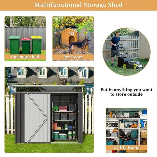 Alt view image 7 of 7 - Outdoor Storage Shed, 6 x 4 FT Outside Metal Garden Shed with Window and Lockable Door, Waterproof Tool Shed for Backyard Patio, Lawn and Garden (Dark Gray)