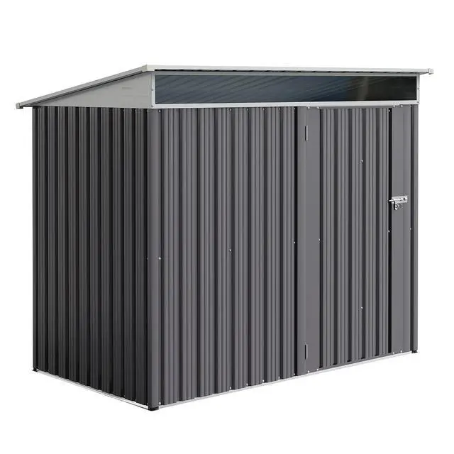 Alt view image 7 of 7 - 6x4 FT Outdoor Storage Shed, Metal Lean to Shed with Window and Lockable Door, All-Weather Graden Tool Shed for Backyard Garden Patio Lawn, Dark Grey