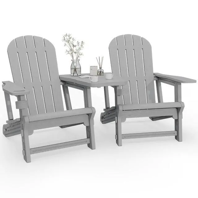 Alt view image 7 of 7 - Adirondack Chairs Set of 2 with Removable Tabletop, Outdoor HDPE Plastic Fire Pit Chair Set with Wooden Textured, Cup Holder for Patio, Poolside, Deck, Garden, Light Grey, 3 Pieces