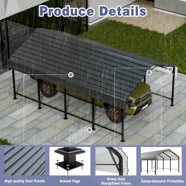 Alt view image 4 of 7 - 12x20FT Heavy Duty Metal Carport, Galvanized Steel Car Tent Shelter with Anti-Rust Coating, Outdoor Storage Shed Vehicle Canopy for Cars/Trucks/RVs, Easy Assembly Weatherproof Garage