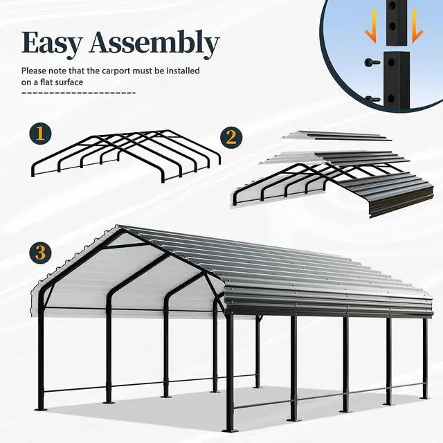 Alt view image 3 of 7 - 12x20FT Heavy Duty Metal Carport, Galvanized Steel Car Tent Shelter with Anti-Rust Coating, Outdoor Storage Shed Vehicle Canopy for Cars/Trucks/RVs, Easy Assembly Weatherproof Garage