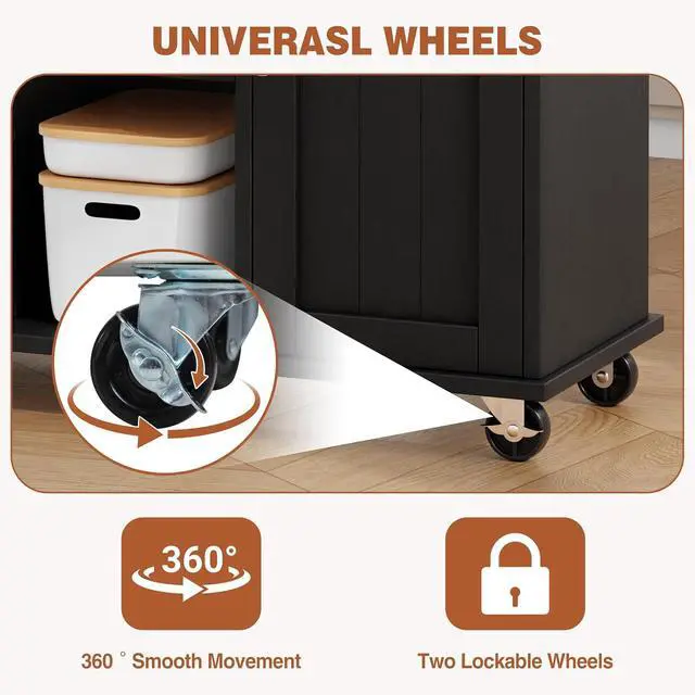 Alt view image 5 of 7 - JY QAQA 42" Kitchen Island with Storage on Wheels, Rolling Table with Drop Leaf, Drawers, Cart Handle for Towel Rack or Free Movement, Black