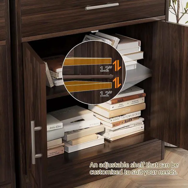Alt view image 6 of 7 - Sideboard Buffet Cabinet with Storage, Modern Kitchen Storage Cabinet with 1 Drawer and 2 Doors, Wood Coffee Bar Buffet Table for Kitchen, Dining Room, Rustic Brown