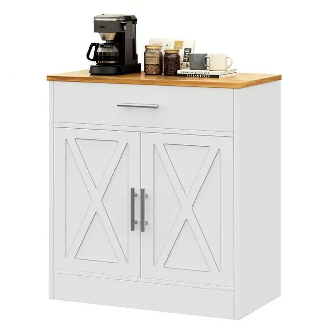 Main image of Farmhouse Coffee Bar Cabinet, Small Sideboard Buffet with Storage, Modern Kitchen Storage Cabinet with 1 Drawer and 2 Doors for Kitchen, Dining Room, White