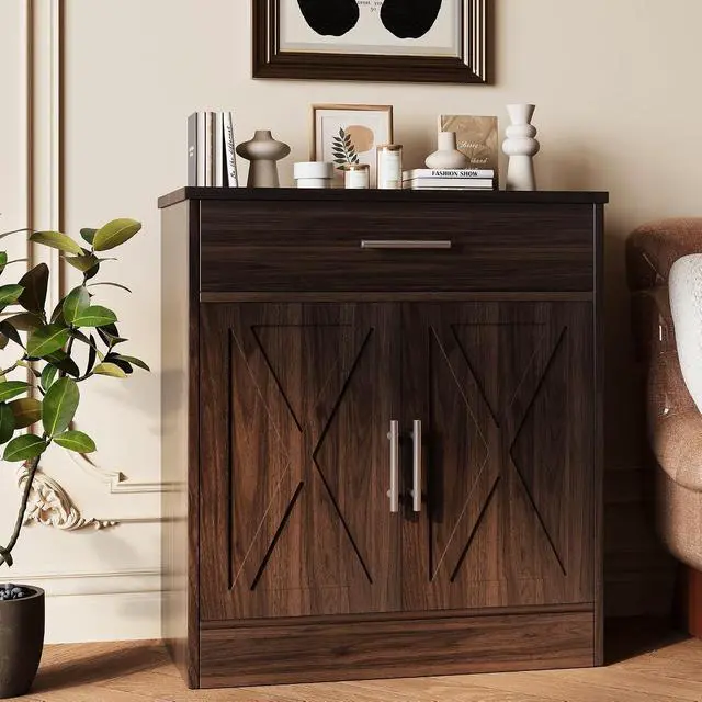 Alt view image 7 of 7 - Sideboard Buffet Cabinet with Storage, Modern Kitchen Storage Cabinet with 1 Drawer and 2 Doors, Wood Coffee Bar Buffet Table for Kitchen, Dining Room, Rustic Brown