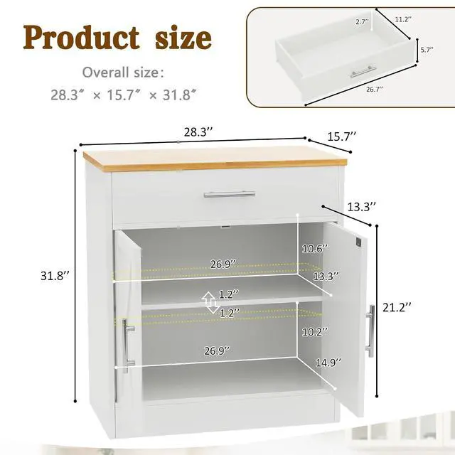 Alt view image 3 of 7 - Farmhouse Coffee Bar Cabinet, Small Sideboard Buffet with Storage, Modern Kitchen Storage Cabinet with 1 Drawer and 2 Doors for Kitchen, Dining Room, White