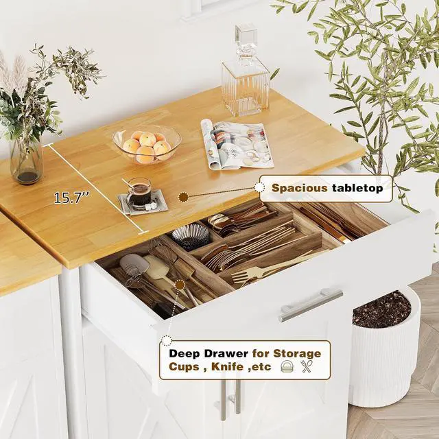 Alt view image 4 of 7 - Farmhouse Coffee Bar Cabinet, Small Sideboard Buffet with Storage, Modern Kitchen Storage Cabinet with 1 Drawer and 2 Doors for Kitchen, Dining Room, White