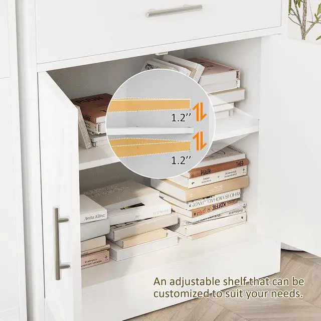 Alt view image 5 of 7 - Farmhouse Coffee Bar Cabinet, Small Sideboard Buffet with Storage, Modern Kitchen Storage Cabinet with 1 Drawer and 2 Doors for Kitchen, Dining Room, White