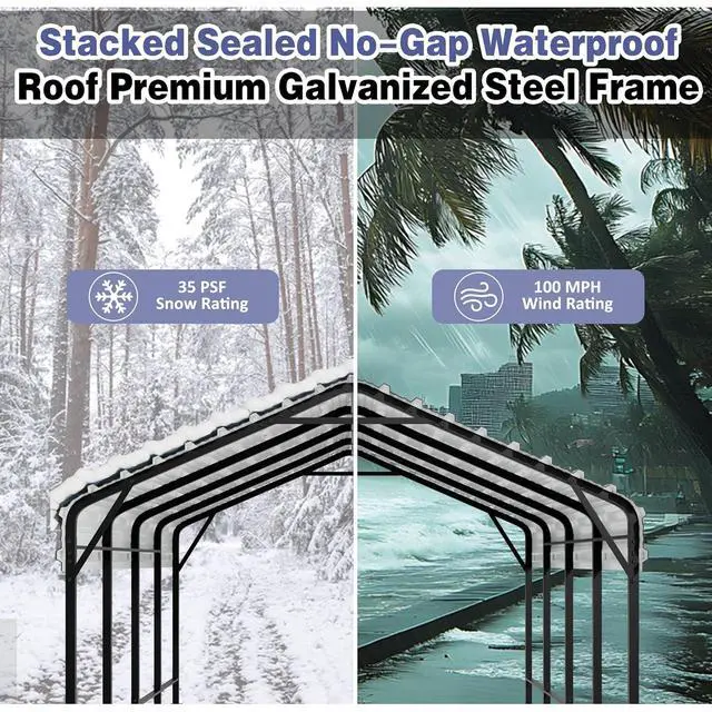 Alt view image 5 of 7 - 12x20FT Heavy Duty Metal Carport, Galvanized Steel Car Tent Shelter with Anti-Rust Coating, Outdoor Storage Shed Vehicle Canopy for Cars/Trucks/RVs, Easy Assembly Weatherproof Garage
