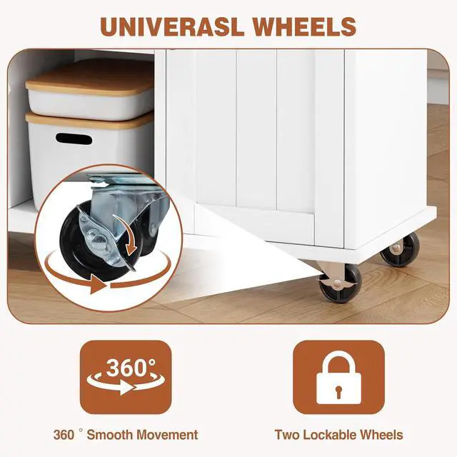 Alt view image 4 of 7 - JY QAQA 42" Kitchen Island with Storage on Wheels, Rolling Table with Drop Leaf, Drawers, Cart Handle for Towel Rack or Free Movement, White