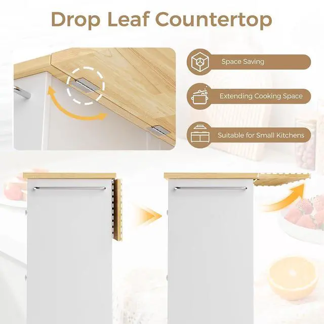 Alt view image 5 of 7 - QAQA 40" Kitchen Island Cart Furniture cart on Wheels Rolling Portable Dining Room Serving Utility Carts Mobile Movable with Drawers Cabinet,White