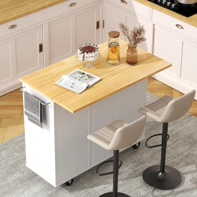 Alt view image 4 of 7 - QAQA 40" Kitchen Island Cart Furniture cart on Wheels Rolling Portable Dining Room Serving Utility Carts Mobile Movable with Drawers Cabinet,White