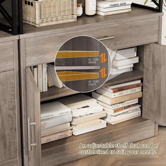 Alt view image 5 of 7 - Farmhouse Coffee Bar Cabinet, Modern Sideboard Buffet Table with Adjustable Shelf, Storage Cabinet for Kitchen, Dining Room, Ash Grey