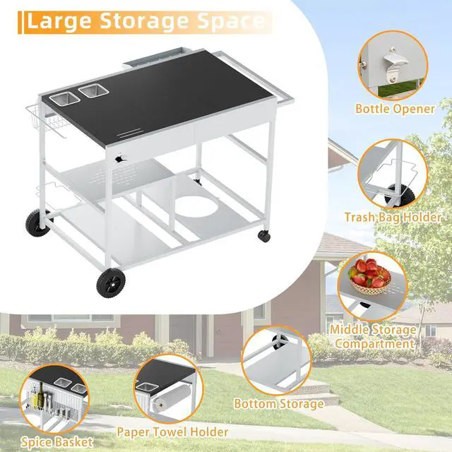 Alt view image 5 of 6 - Mobile Kitchen Island with Storage, Rolling Metal Kitchen Cart on Wheels with 3 Shelves, Island Table Microwave Stand Coffee Bar for Kitchen, Dining