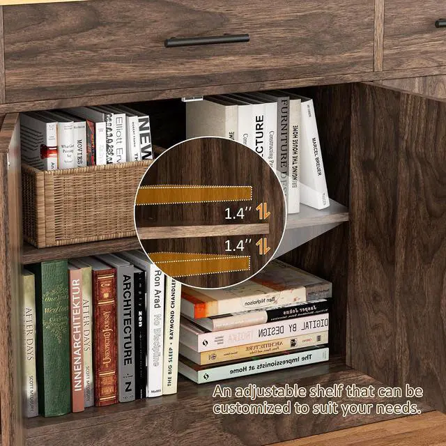 Alt view image 4 of 7 - Buffet Cabinet with Drawers, 53 Large Sideboard Buffet Kitchen Storage Cabinet, Modern Farmhouse Coffee Bar with Shelves and Doors, Wood Buffet Table for Kitchen, Dining Room, Rustic Brown