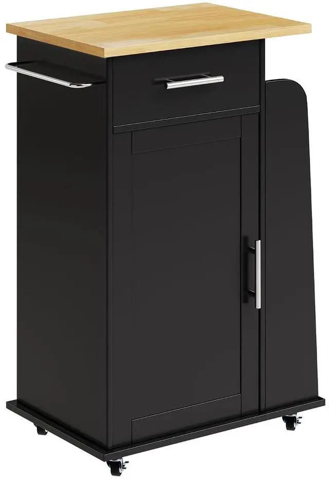 Main image of Kitchen Island Rolling Cart with Storage Cabinet, Utility Cart on Lockable Wheels with 3 Side Wine Rack, Adjustable Shelf & Towel Handle for Kitchen, Coffee Bar(Black)